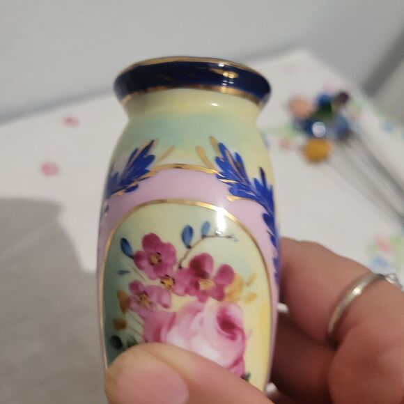 Antique Limoges Porcelain Hat Pin Holder W/ Trinket Dish Gold Trim France Floral - Picture 10 of 12